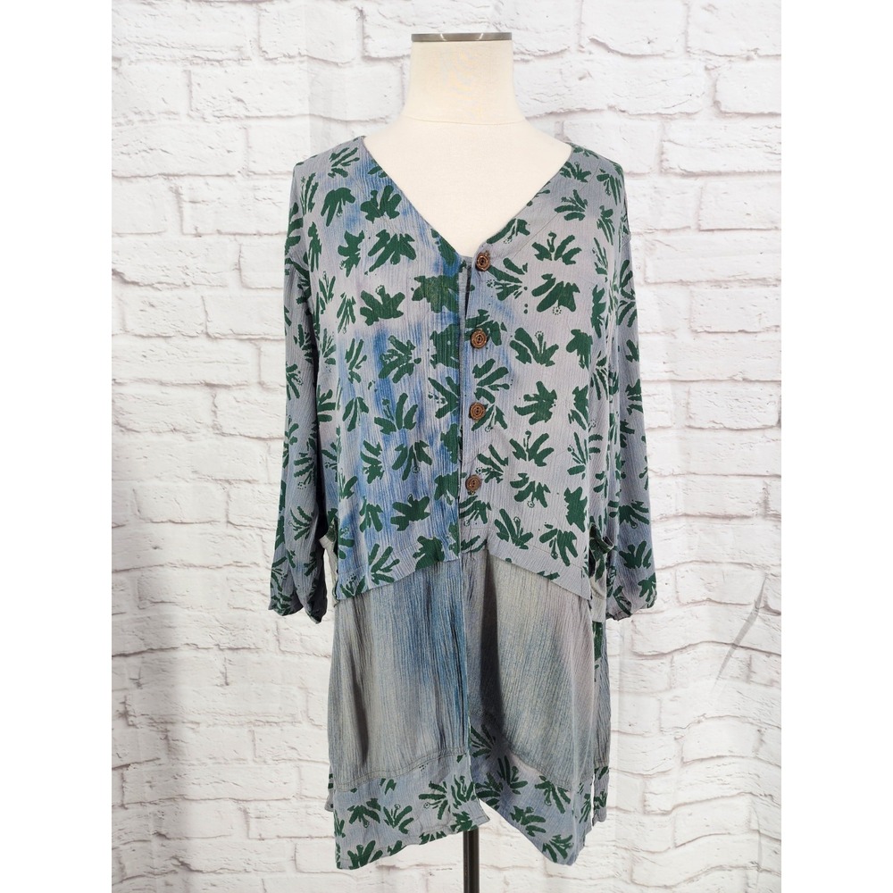 Kusnadi Tunic Top Batik Art To Wear Bohemian Hippie Pockets Rayon Womens OS